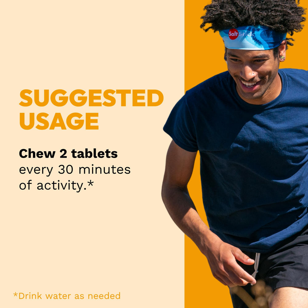 SaltStick tub beside a water bottle illustrating on-the-go hydration pairing
