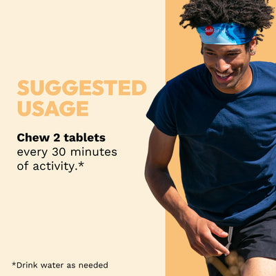 Tabletas SaltStick sabor durazno cerca para ilustrar sabor agradable y consumo fácil