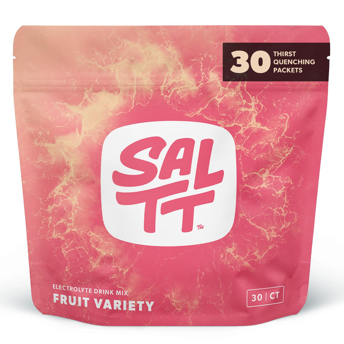 SALTT frente del empaque frutas mostrando 30 sticks y beneficios