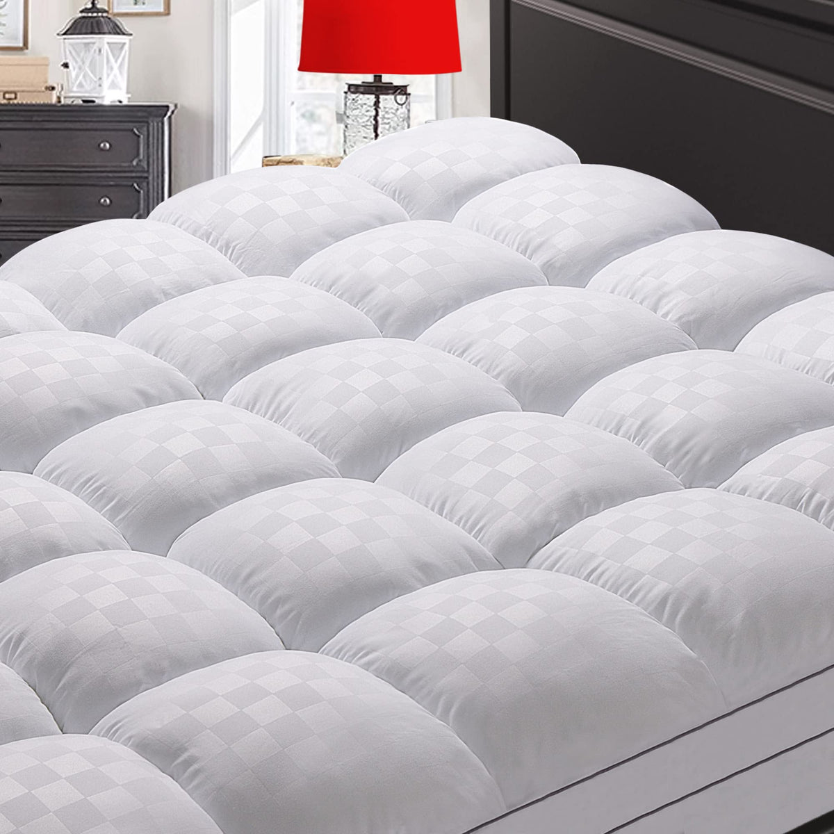 SameBed sobrecolchón King vista frontal mostrando acabado lujoso y confort