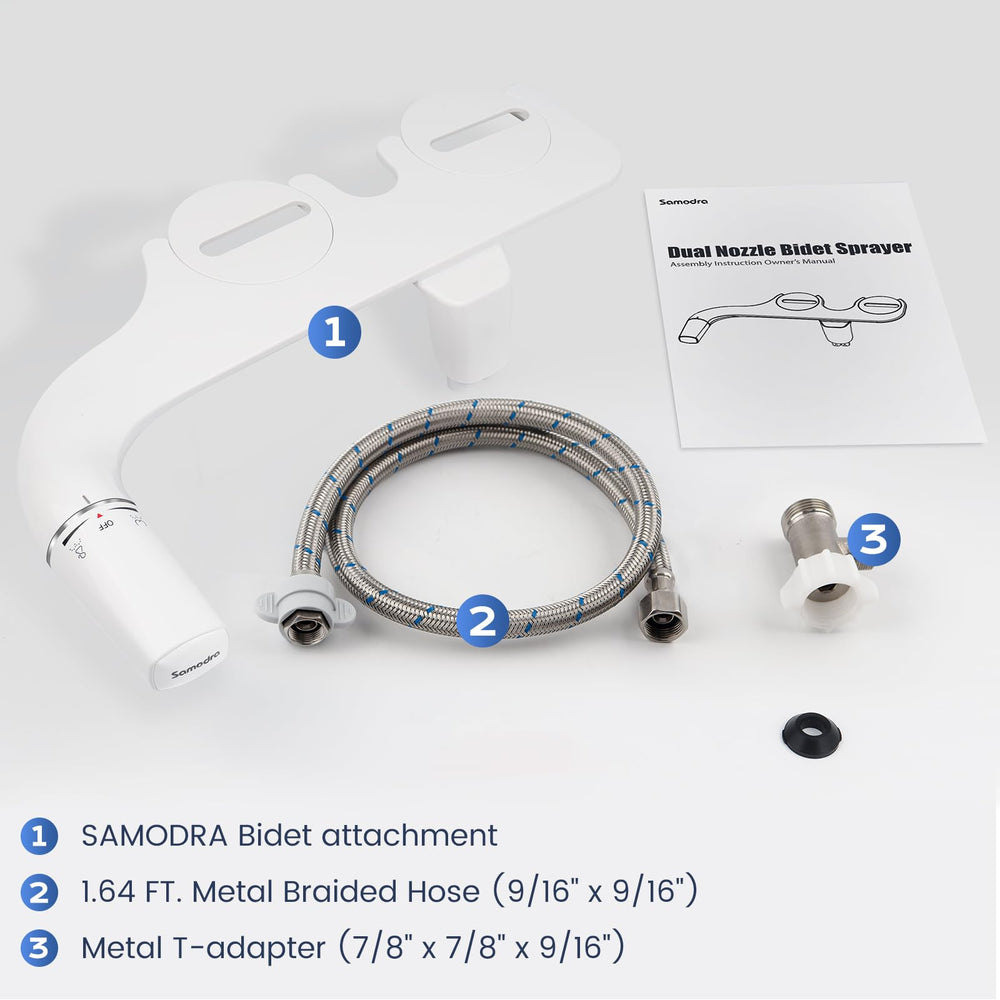 SAMODRA stainless braided hose and T-adapter close-up for leak resistance