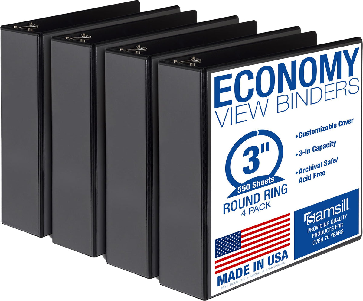 Samsill black binder front cover with clear view for quick labeling