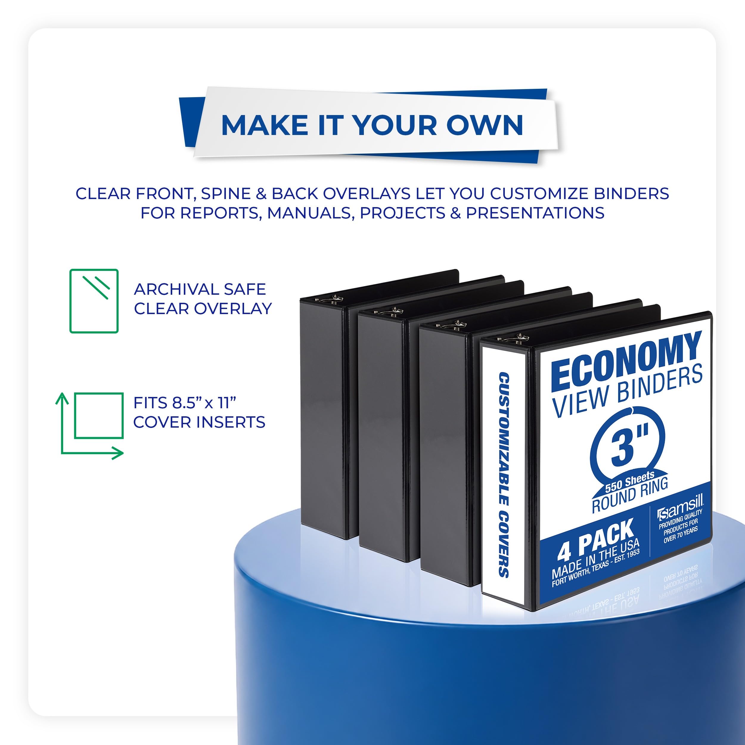 Samsill binder spine clear view showing customizable insert and professional look