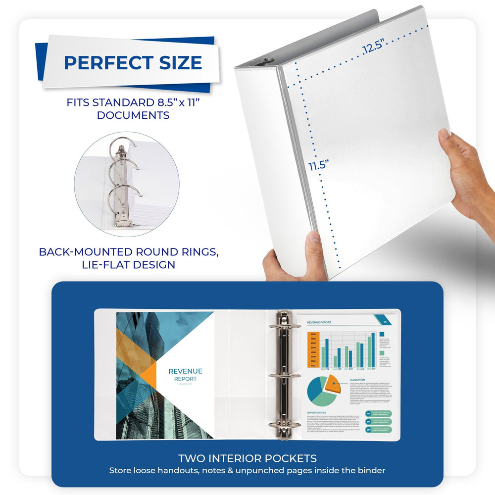 Samsill open binder laying flat with stacked sheets to show turning ease