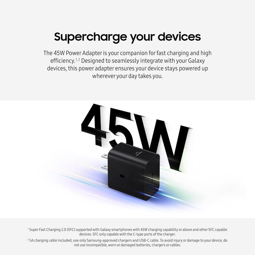 Samsung cargador 45W cargando smartphone, carga rápida cuando más la necesitas