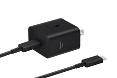 Samsung cargador 45W vista frontal, diseño compacto y carga rápida