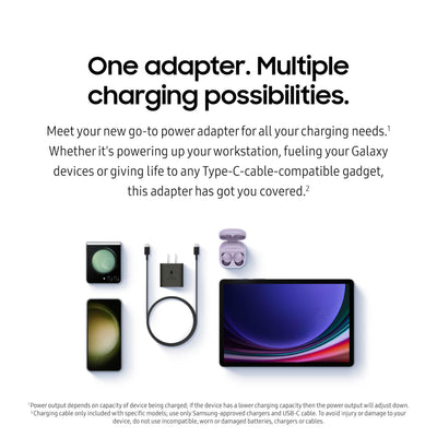 Samsung adaptador 25W en mano para mostrar tamaño real y portabilidad