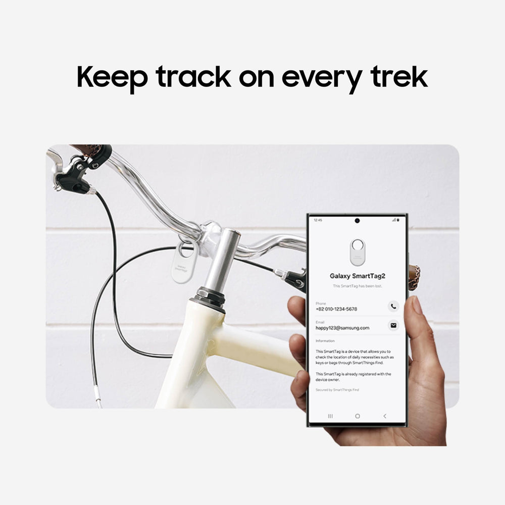Samsung SmartTag2 close-up texture highlighting water-resistant finish and durable grip benefit