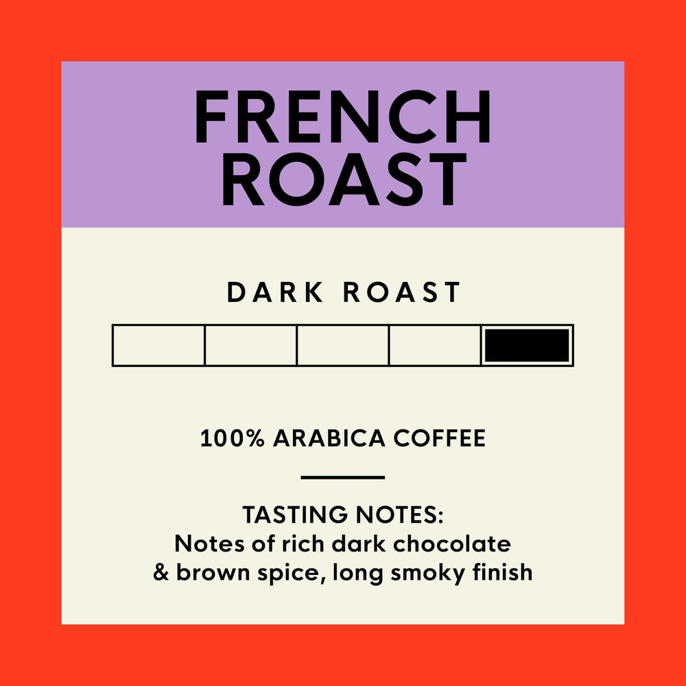 San Francisco Bay taza de French Roast preparada con crema ligera, resalta cuerpo y aroma ahumado