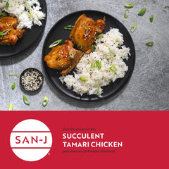 San-J textura y color en plato realzando ingredientes con menos sodio