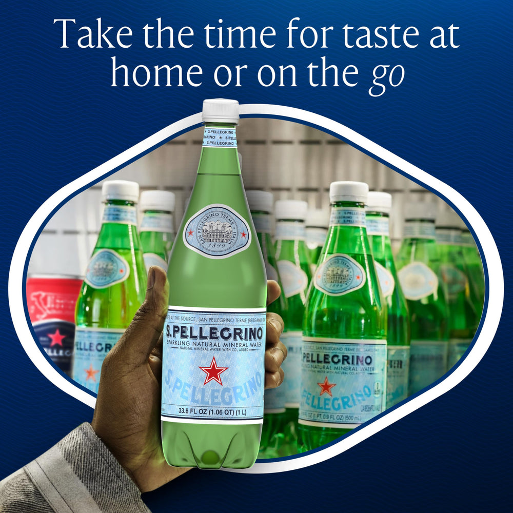 San Pellegrino etiqueta y logo, identifica origen italiano