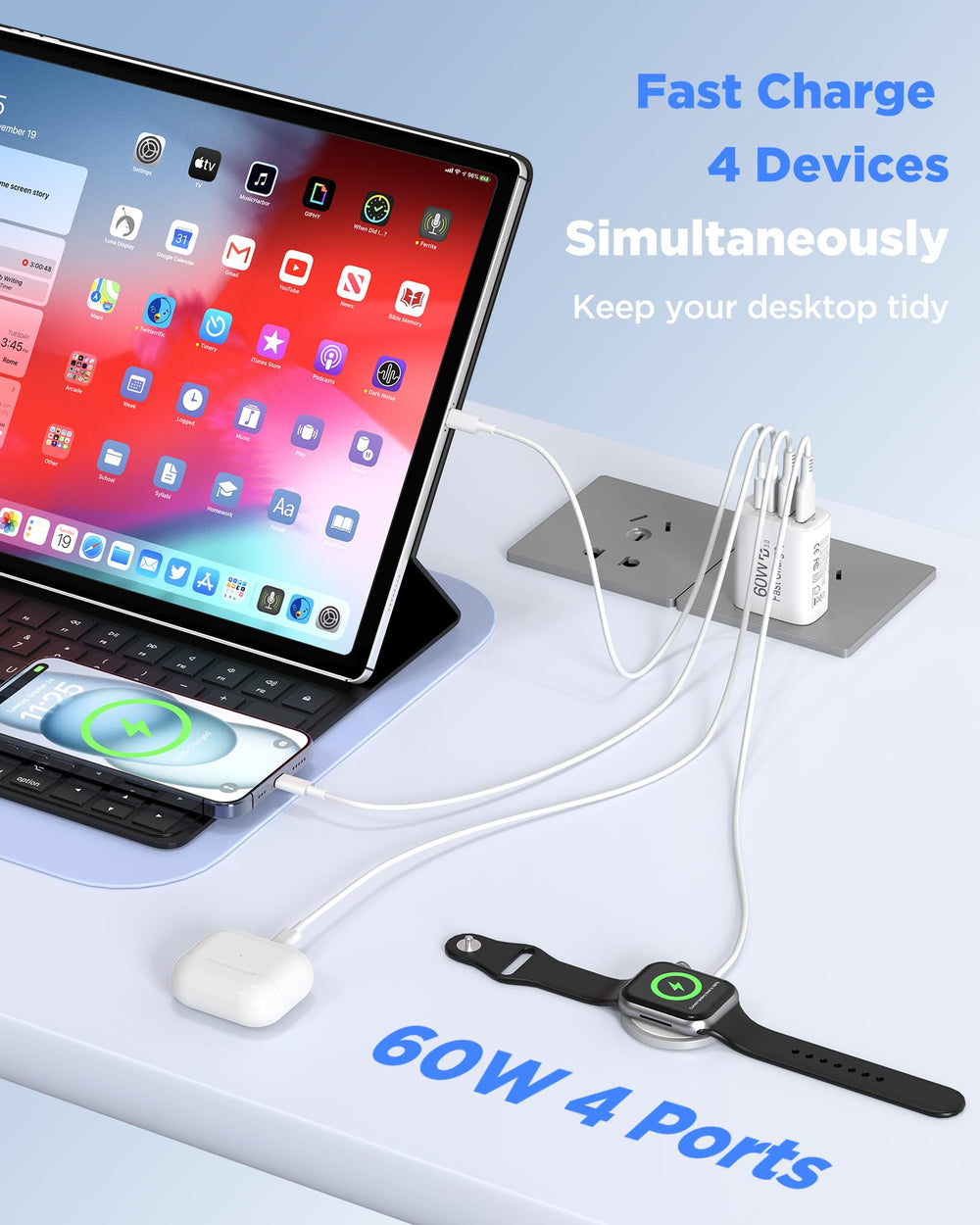 SandFox charger powering phone on bedside table showing convenience and extended cable reach