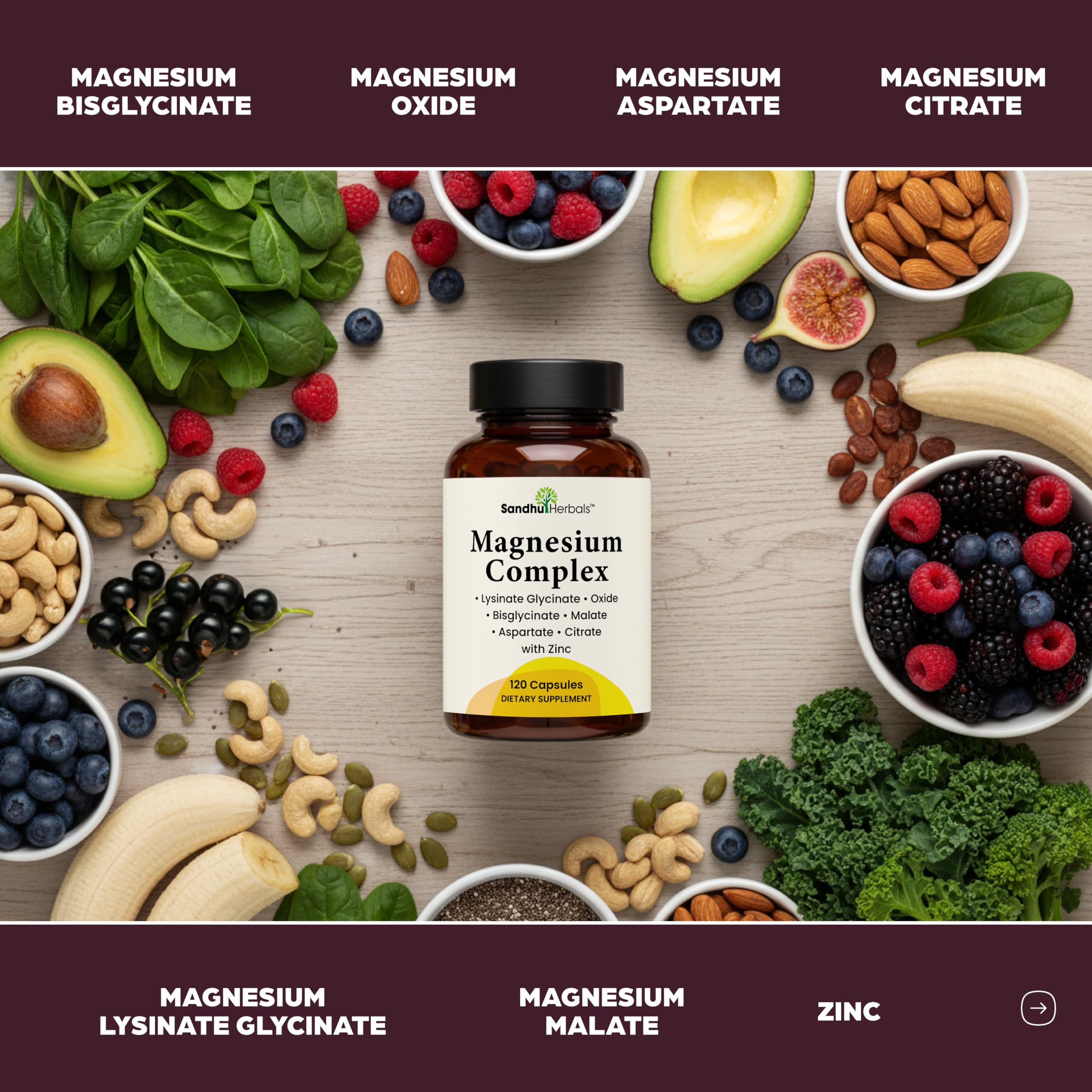 SANDHUHERBALS etiqueta nutricional legible para ver dosis y formas de magnesio
