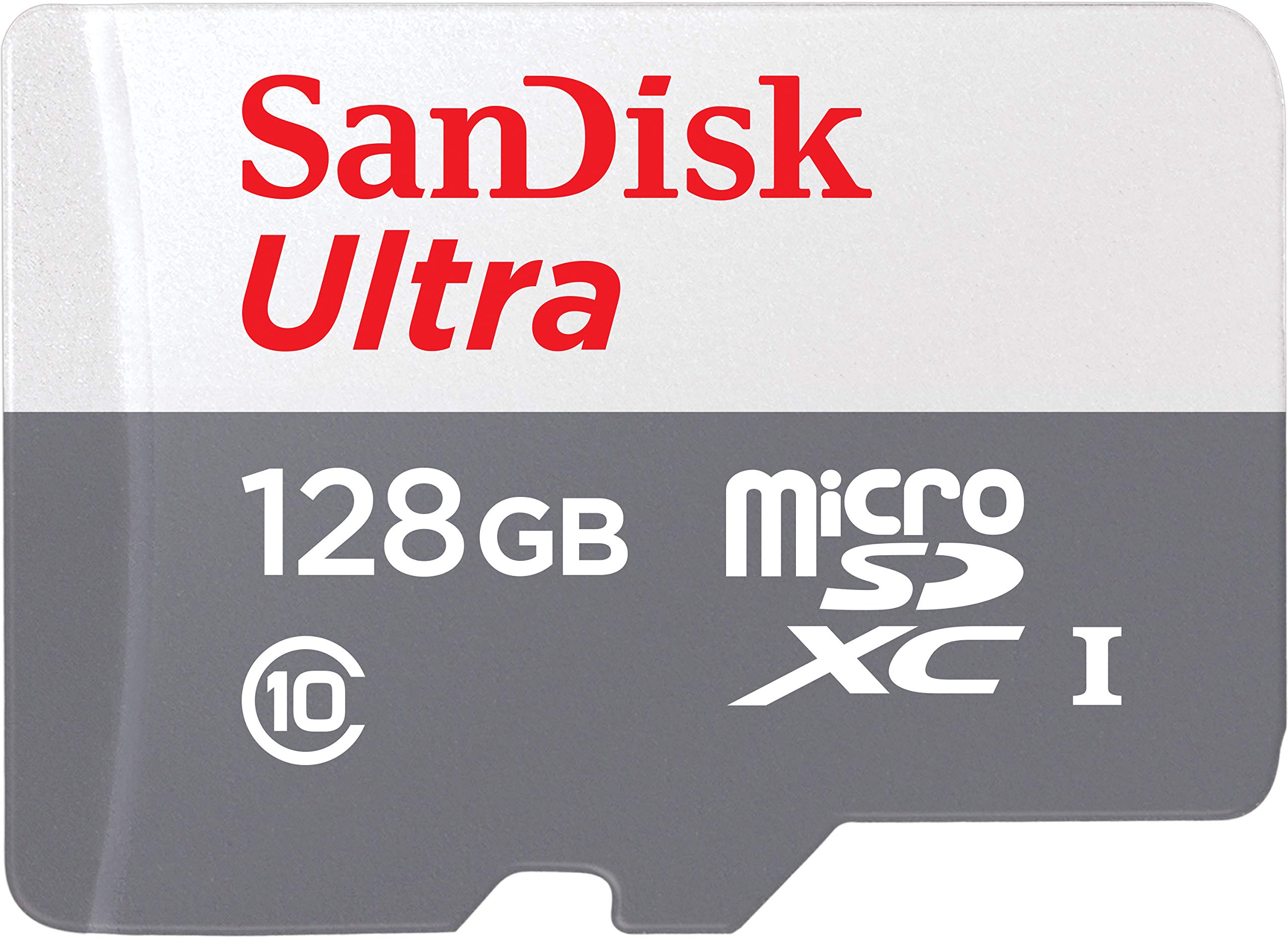 SanDisk tarjeta microSD 128GB frontal del paquete mostrando compatibilidad con Fire