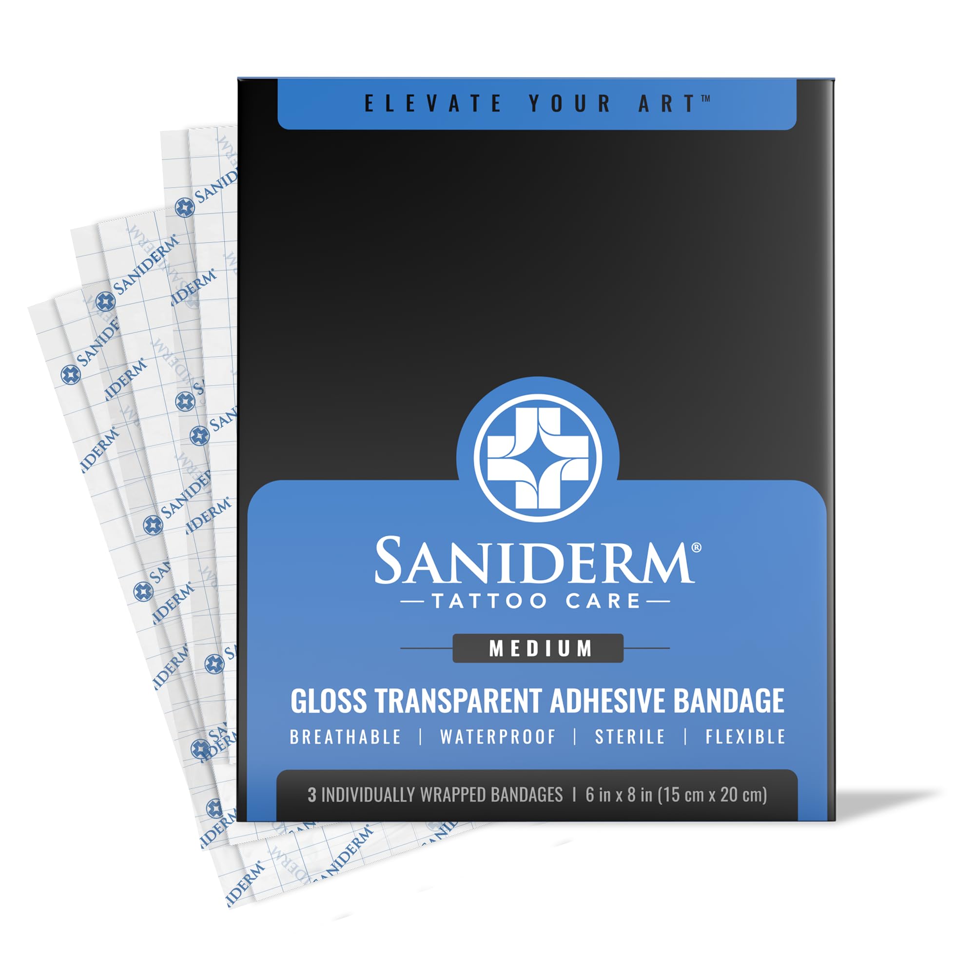 Saniderm frontal del envase mostrando el tamaño y la cantidad