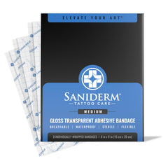 Saniderm frontal del envase mostrando el tamaño y la cantidad