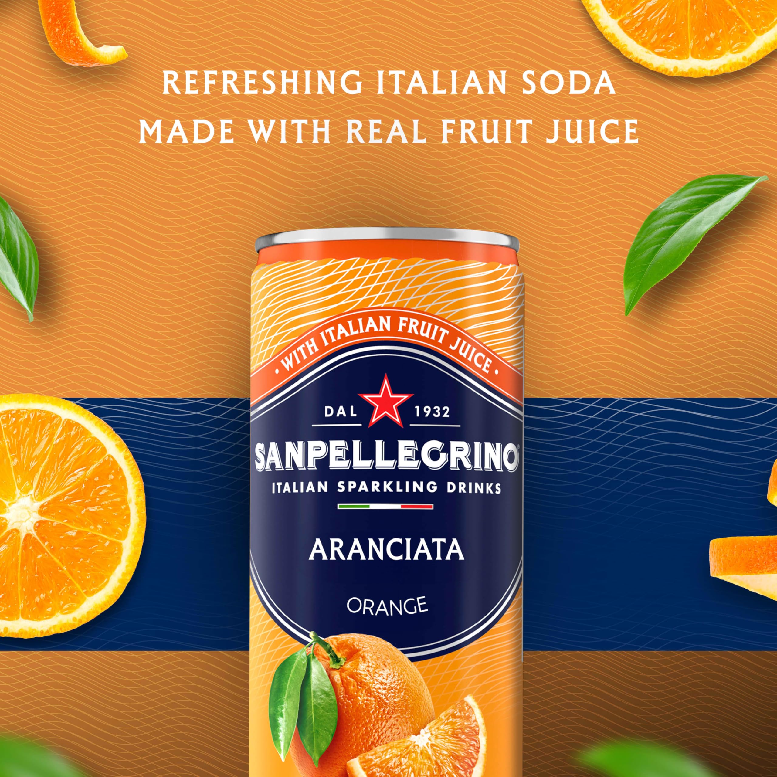 Detalle de etiqueta Sanpellegrino Aranciata con ingredientes visibles y calidad