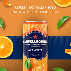 Detalle de etiqueta Sanpellegrino Aranciata con ingredientes visibles y calidad