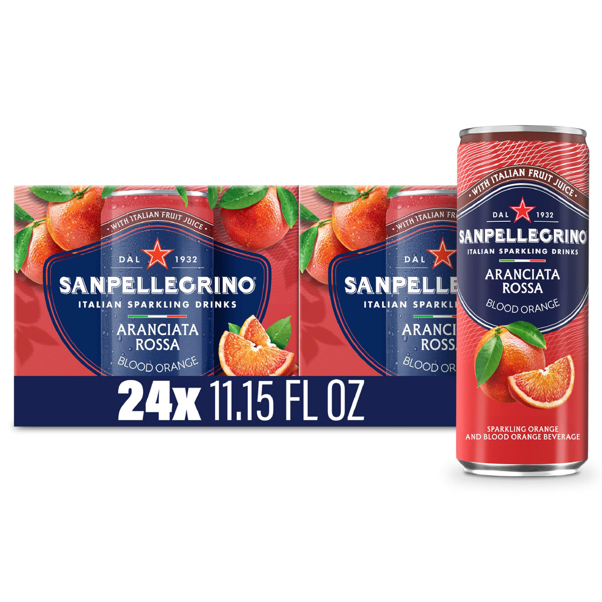 San Pellegrino lata frontal mostrando diseño y sabor cítrico