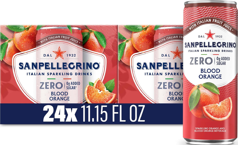 Sanpellegrino pack frontal mostrando 24 latas y conveniencia para fiestas