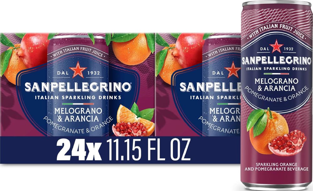 Sanpellegrino frente del empaque mostrando 24 latas y diseño italiano