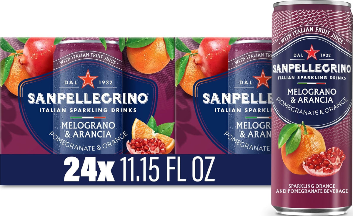 Sanpellegrino frente del empaque mostrando 24 latas y diseño italiano