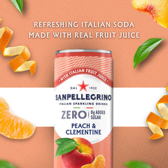 San Pellegrino detalle de la etiqueta de la lata mostrando sabor Peach Clementine