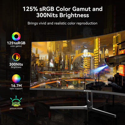 SANSUI monitor in a gaming desk setup conveying immersion and desktop presence