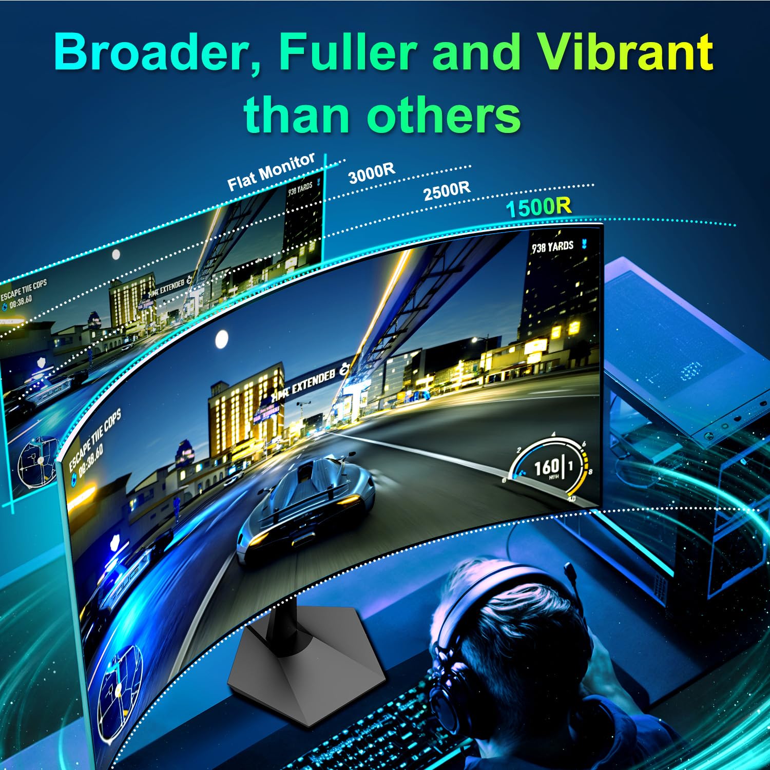 SANSUI ergonomic stand showing tilt range for custom viewing angles and comfort