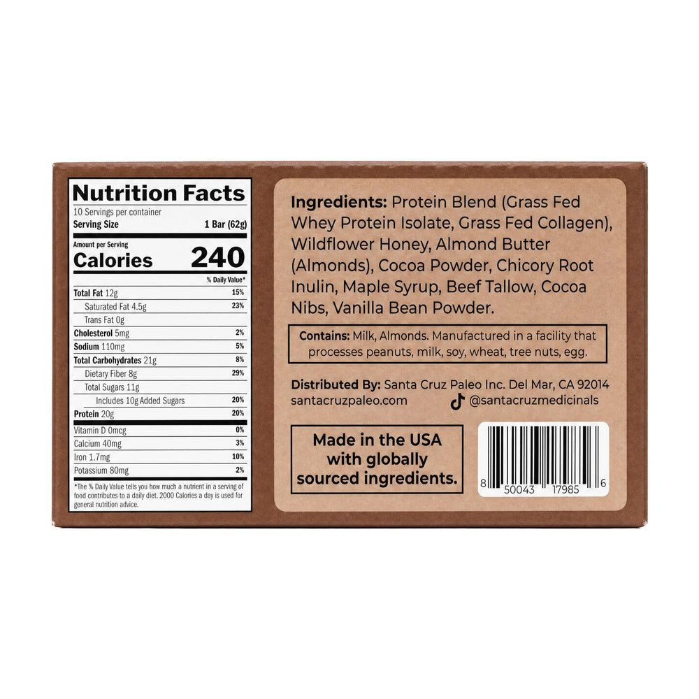 Santa Cruz Paleo bar cross-section revealing dense chocolate interior for satisfying protein snack