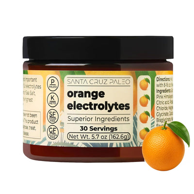 Santa Cruz Paleo front packaging showing orange flavor and servings benefit