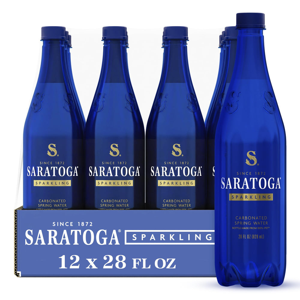 Saratoga botella frontal azul cobalto mostrando tamaño y diseño elegante