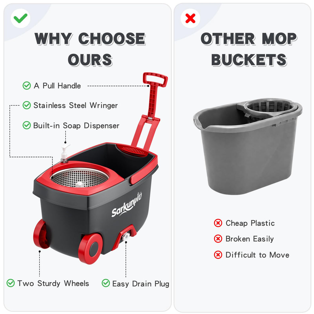 Sarkunpio bucket detail with wheels and drain plug enabling effortless portability