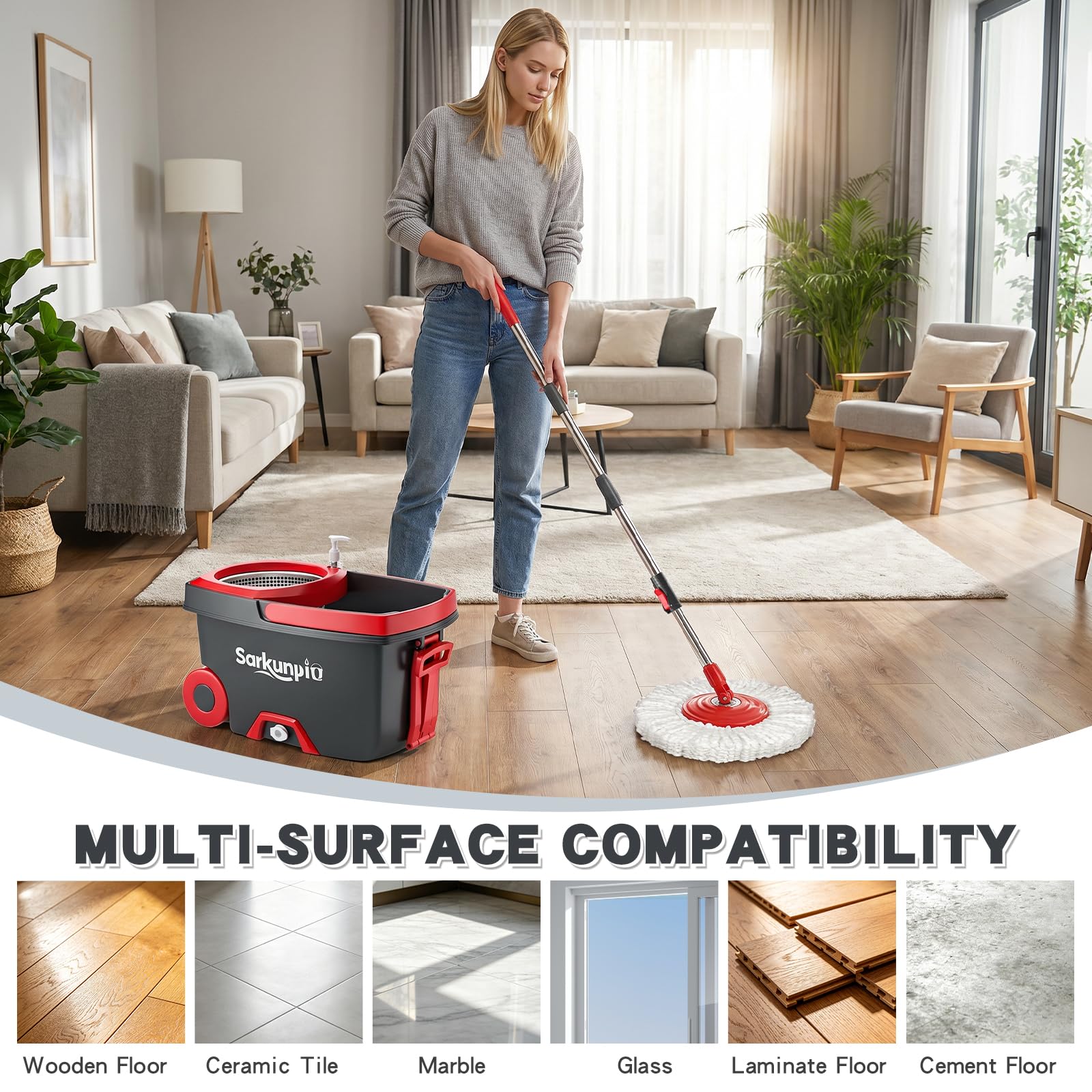 Sarkunpio in kitchen scene showing streak-free floor finish and real-home benefit