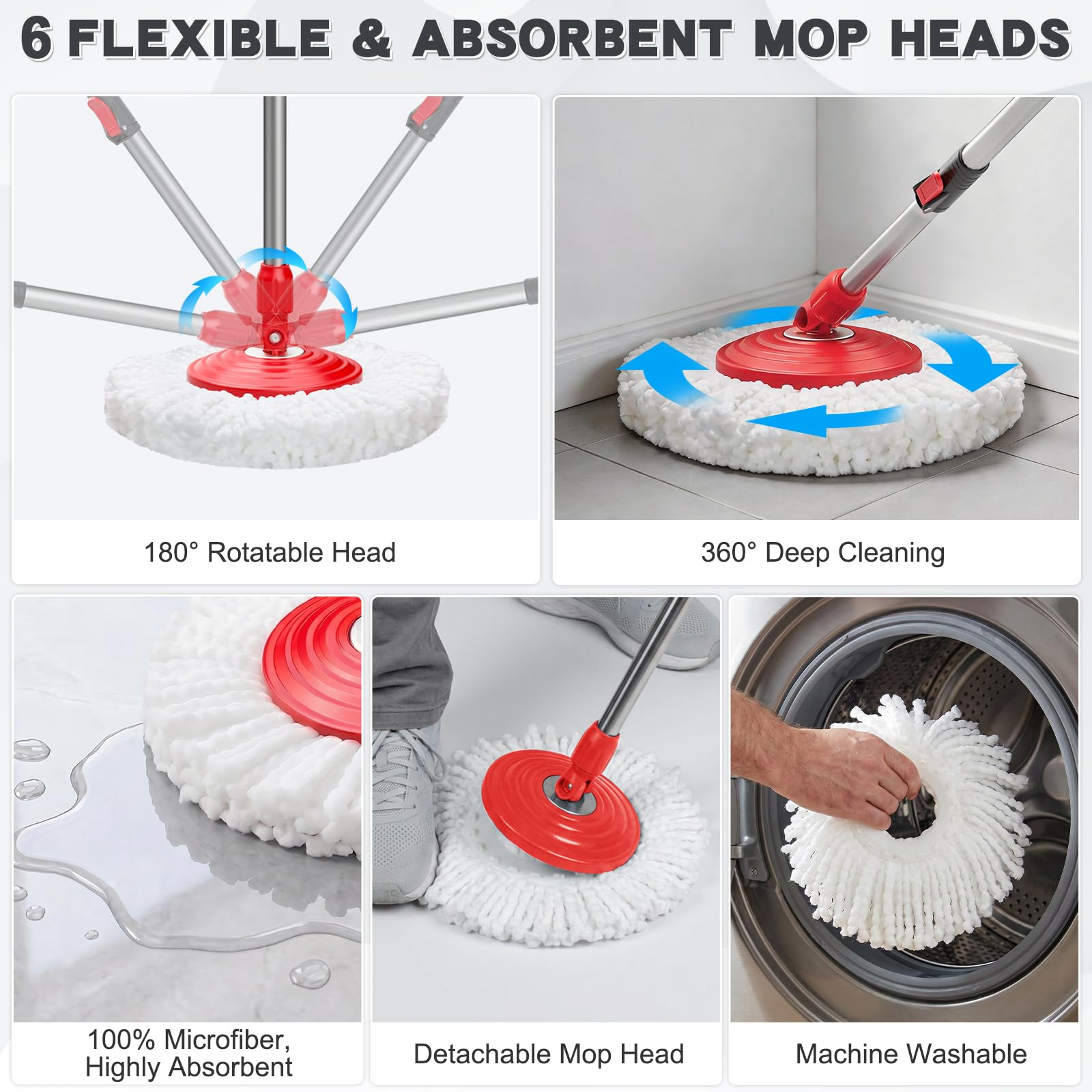 Sarkunpio mop head cleaning under sofa highlighting 360-degree reach advantage