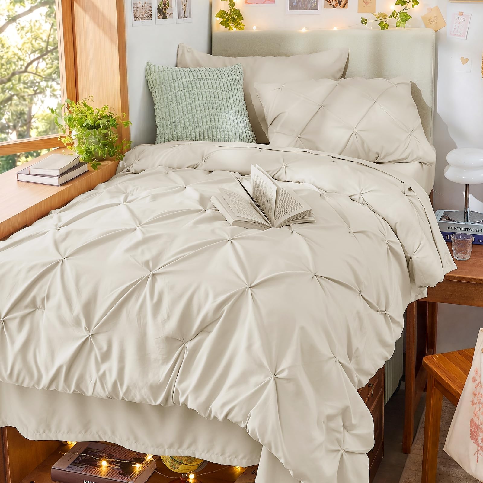 Sasttie comforter styled on a Twin XL bed demonstrating full coverage and aesthetic
