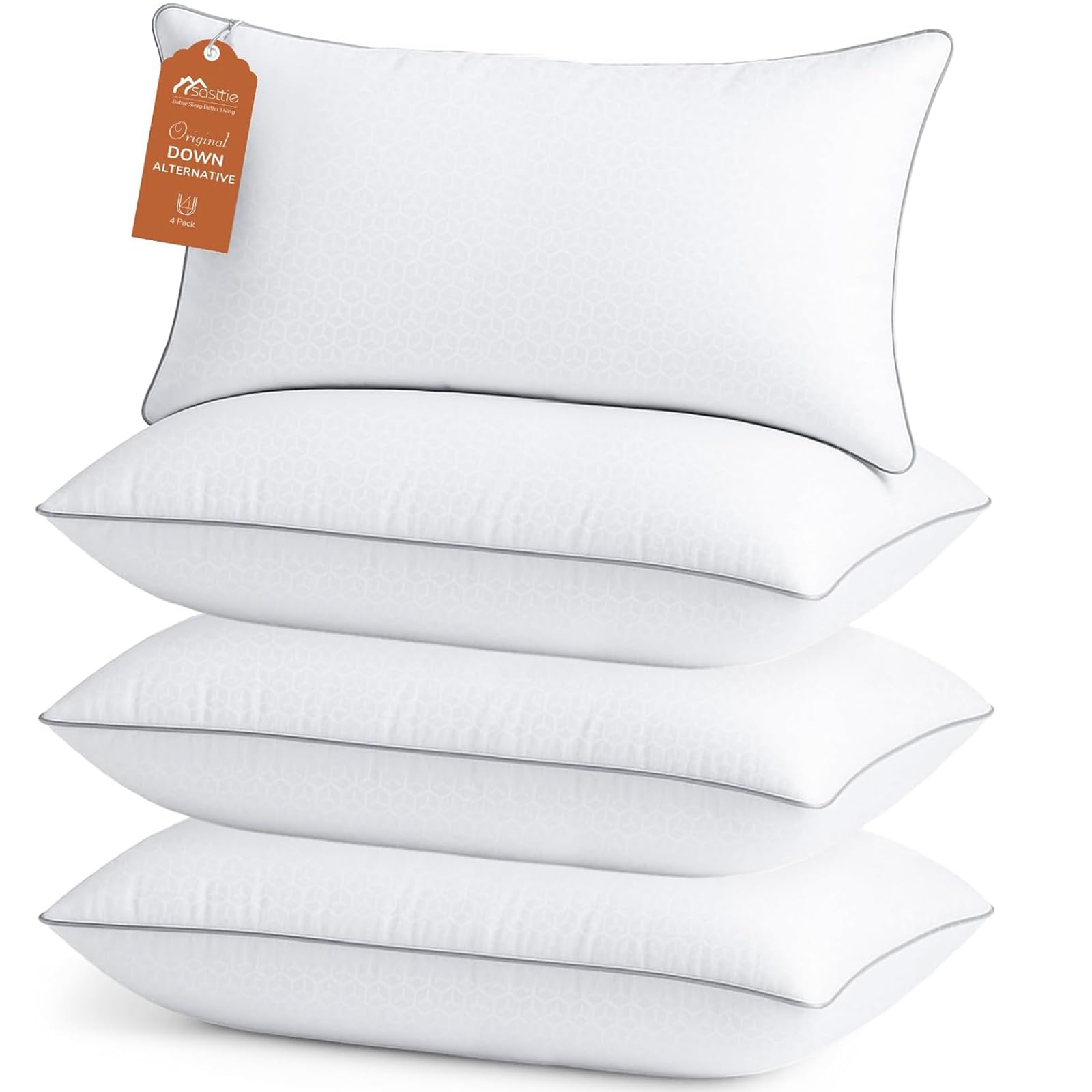 Sasttie king pillows front packaging showing hotel-quality look and convenience