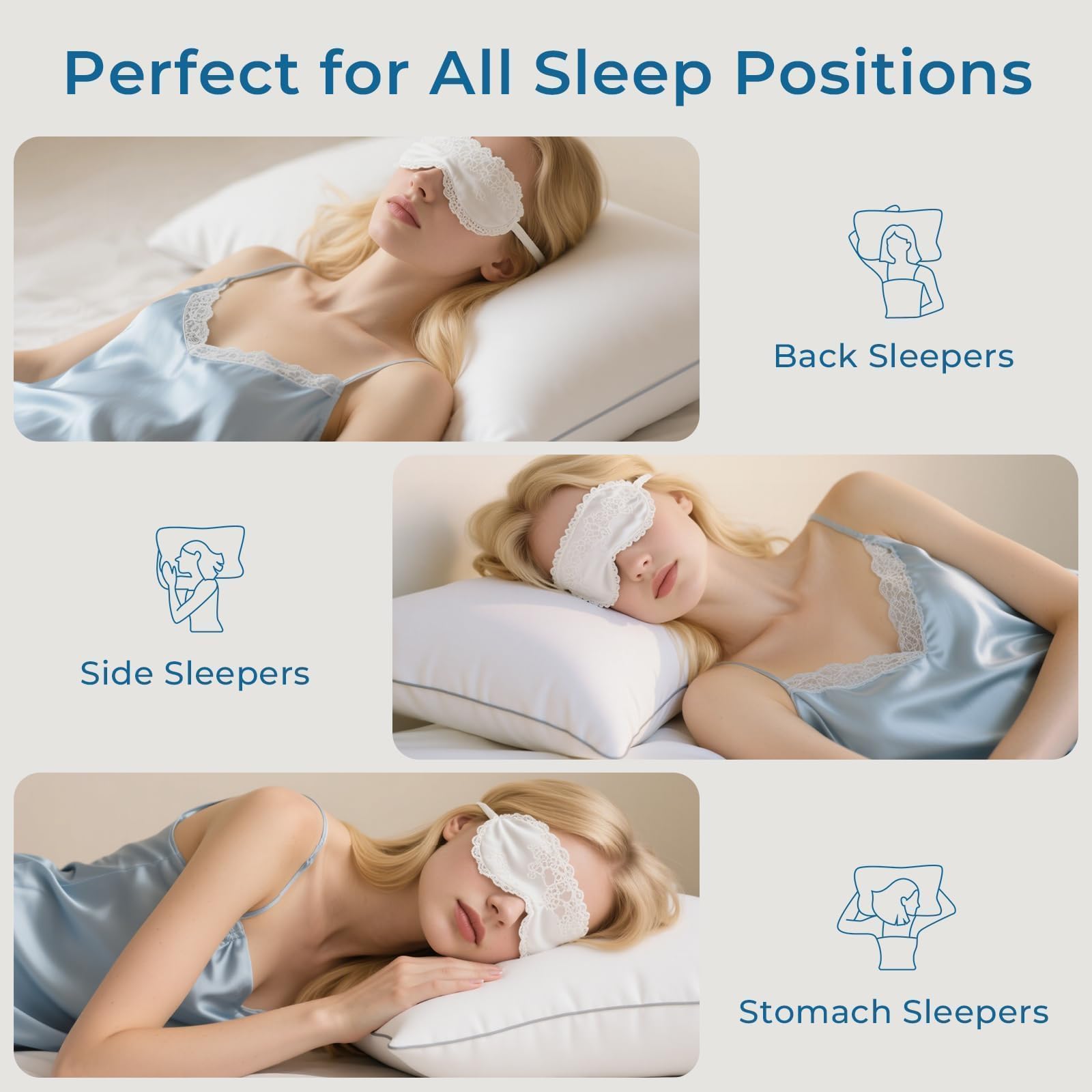Sasttie almohada en uso por persona durmiendo de lado, soporte cervical eficaz