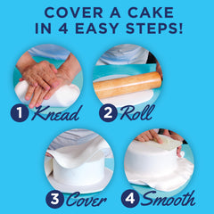 Satin Ice fondant estirado sobre mesa facilitando cobertura lisa