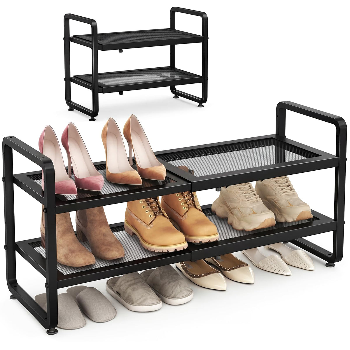 sayzh vista frontal del zapatero 2 niveles mostrando orden y capacidad