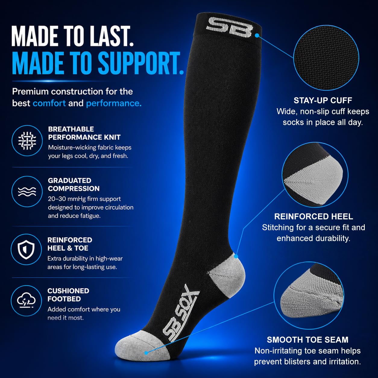 SB SOX etiqueta con medidas, información clara para seleccionar talla