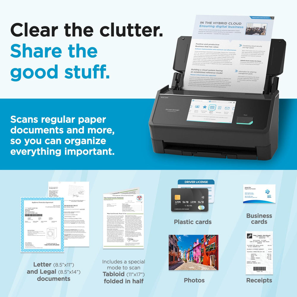 ScanSnap iX2500 automatic feeder open loaded with documents to save time