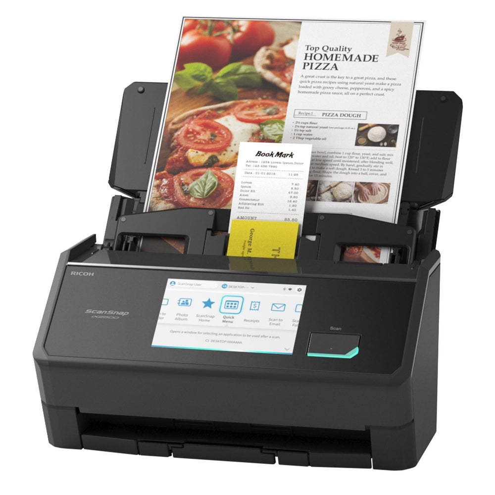 ScanSnap iX2500 front view showing sleek design and ADF for fast scanning