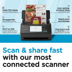 ScanSnap iX2500 touchscreen closeup with intuitive controls and fast setup