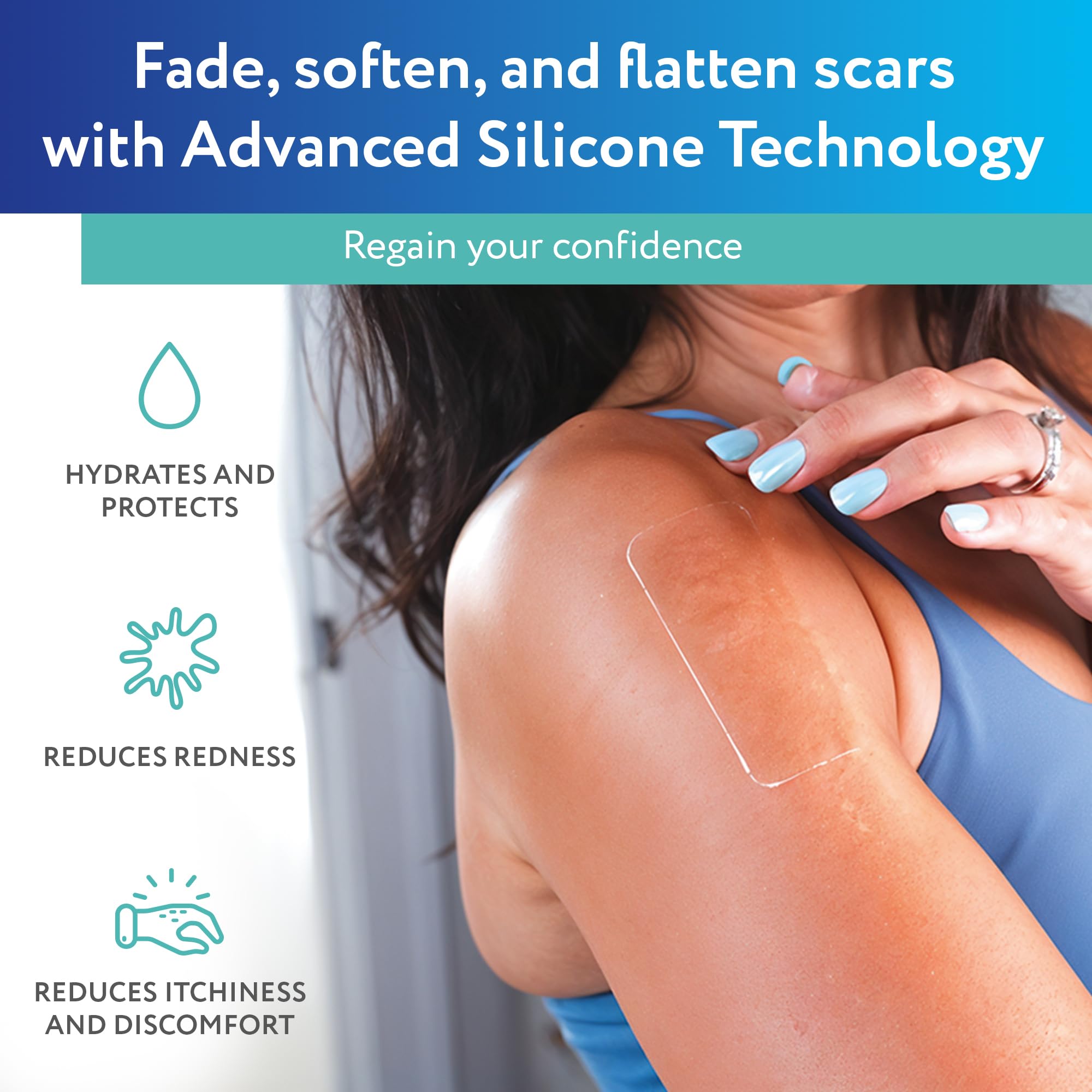 ScarAway adhesive edge view showing secure adherence and water resistance
