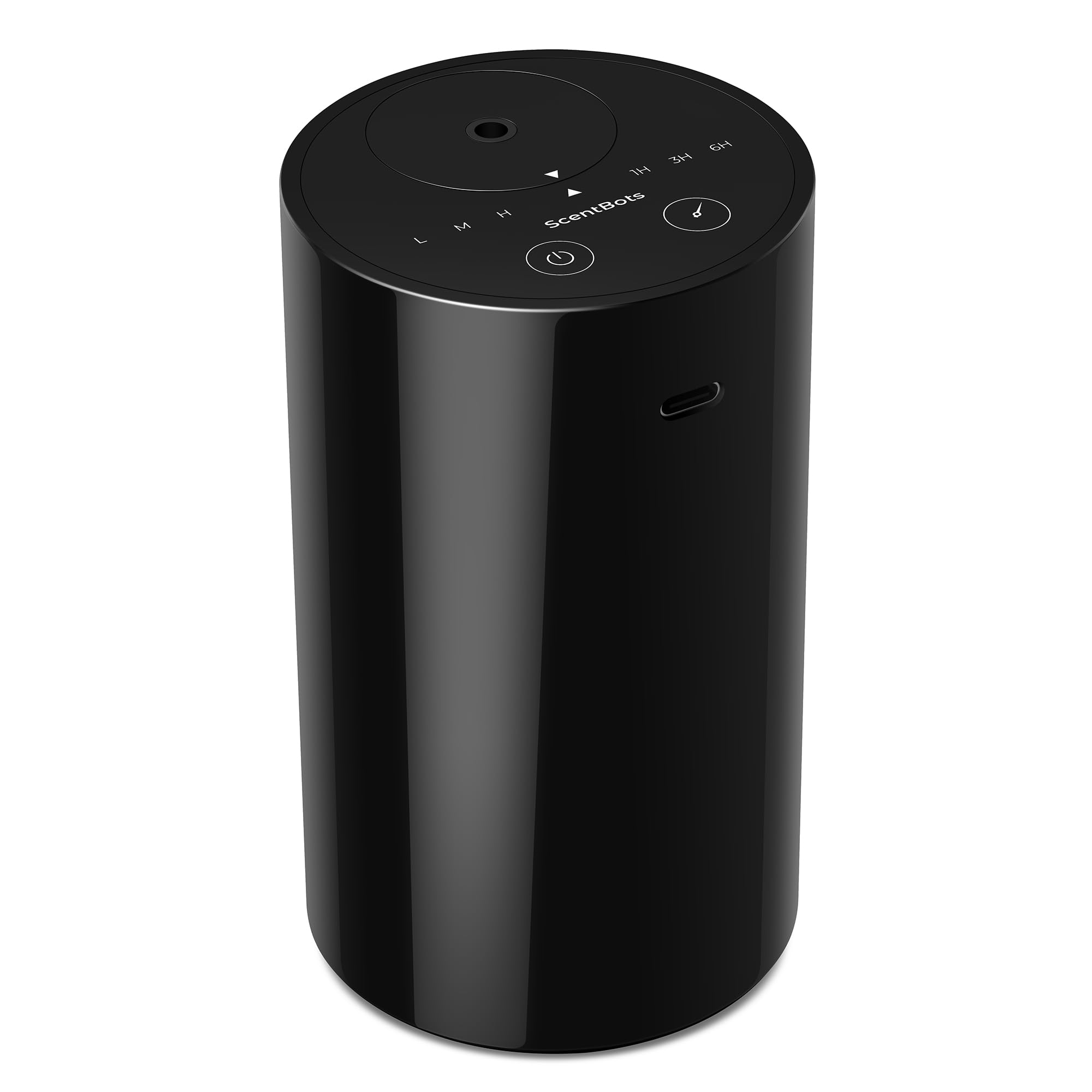 ScentBots difusor frontal negro mostrando diseño compacto y elegante