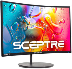 Sceptre front view curved monitor showing crisp 24-inch display and sleek metal finish for immersive visuals