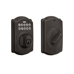 Schlage Camelot aged bronze front view showing secure keyless entry benefit