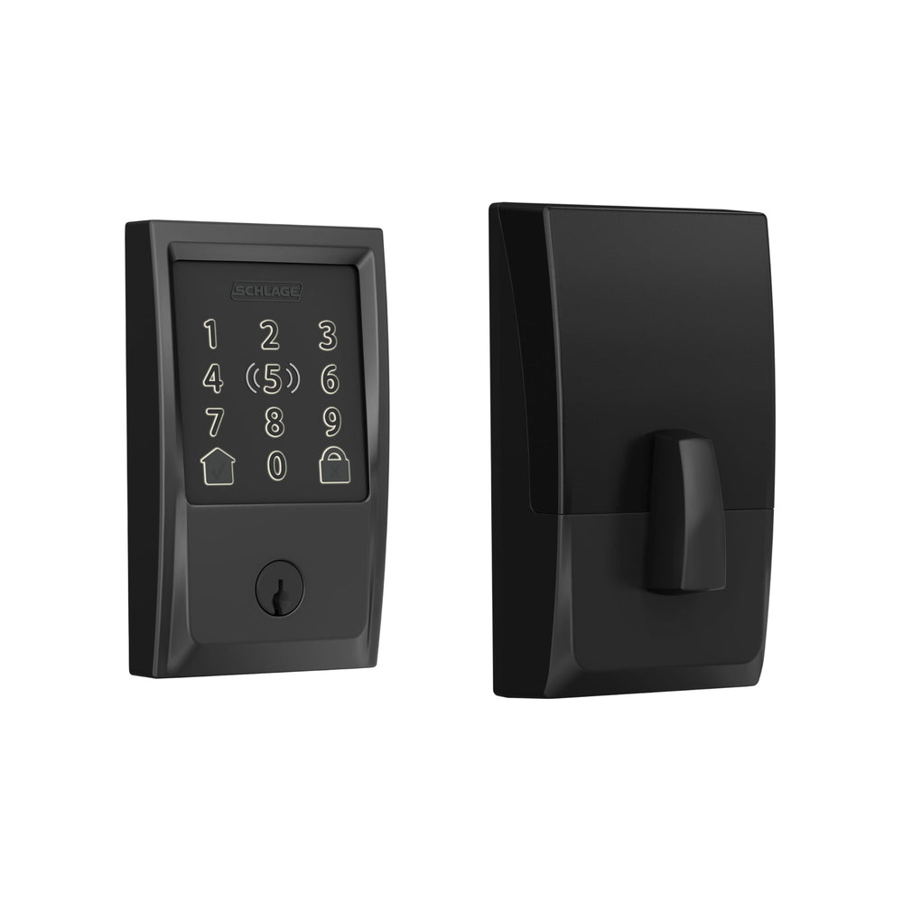 SCHLAGE Encode Plus front view in matte black showing stylish secure deadbolt