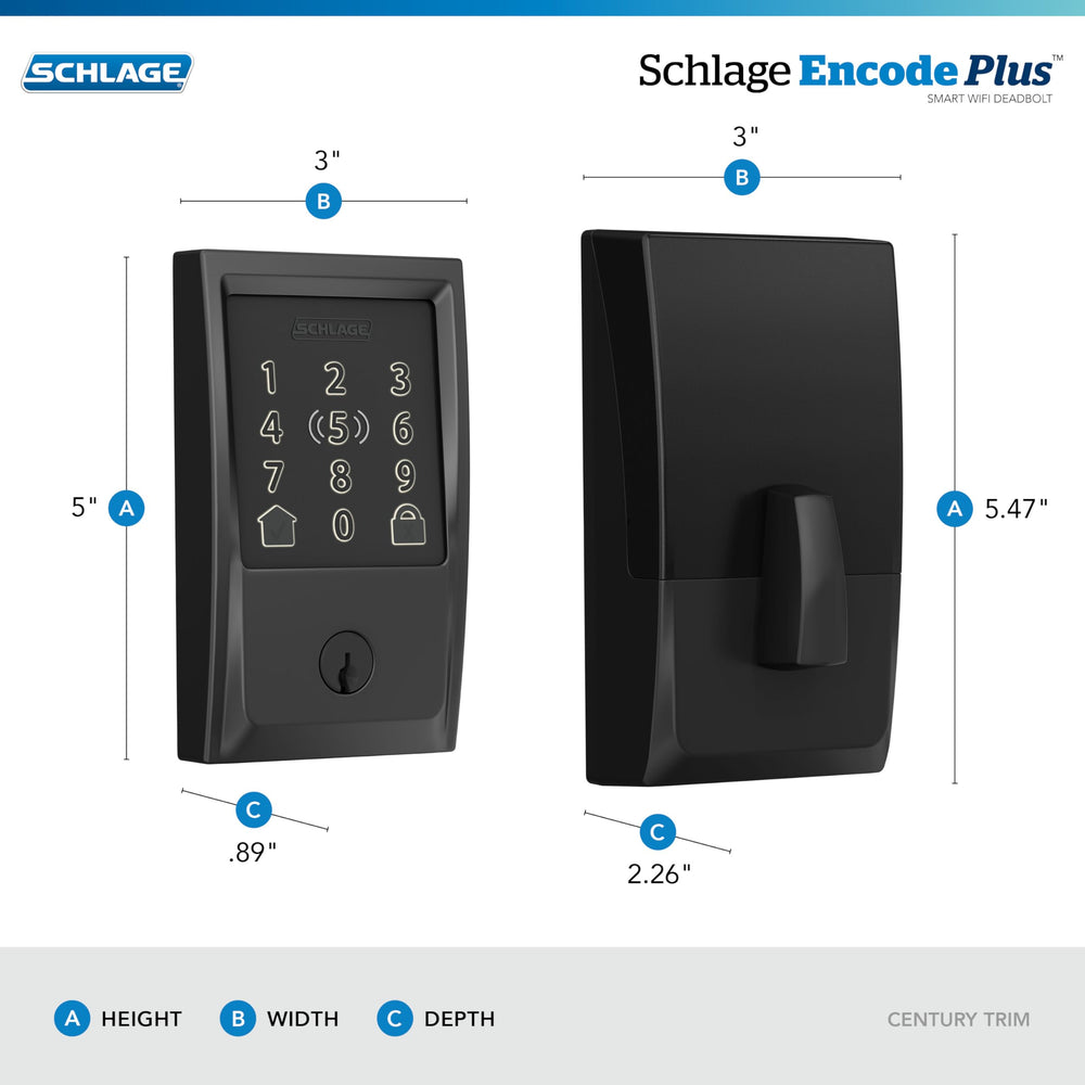 SCHLAGE Encode Plus side profile mounted on door demonstrating low-profile installation
